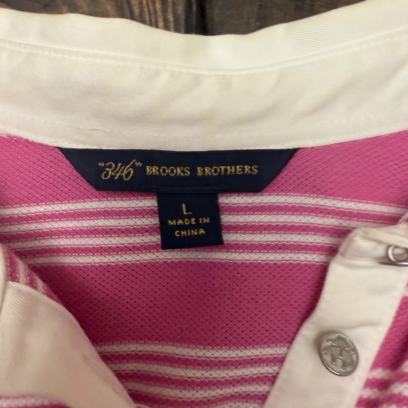 Brooks Brothers 346 Women's Pink Striped 3/4 Sleeve Polo‎ Shirt White Trim L - Picture 2 of 6